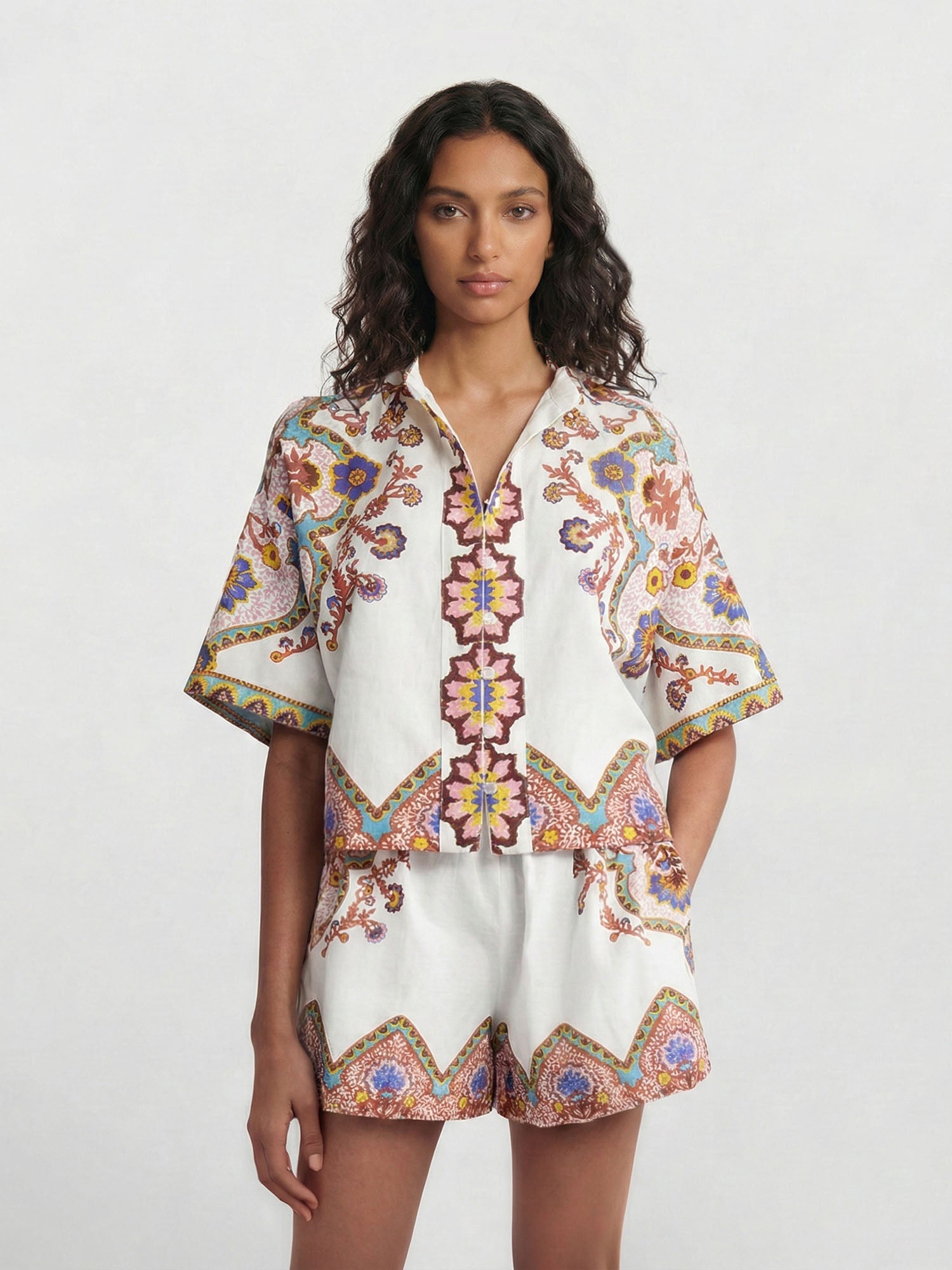 Two-piece set with bohemian floral print