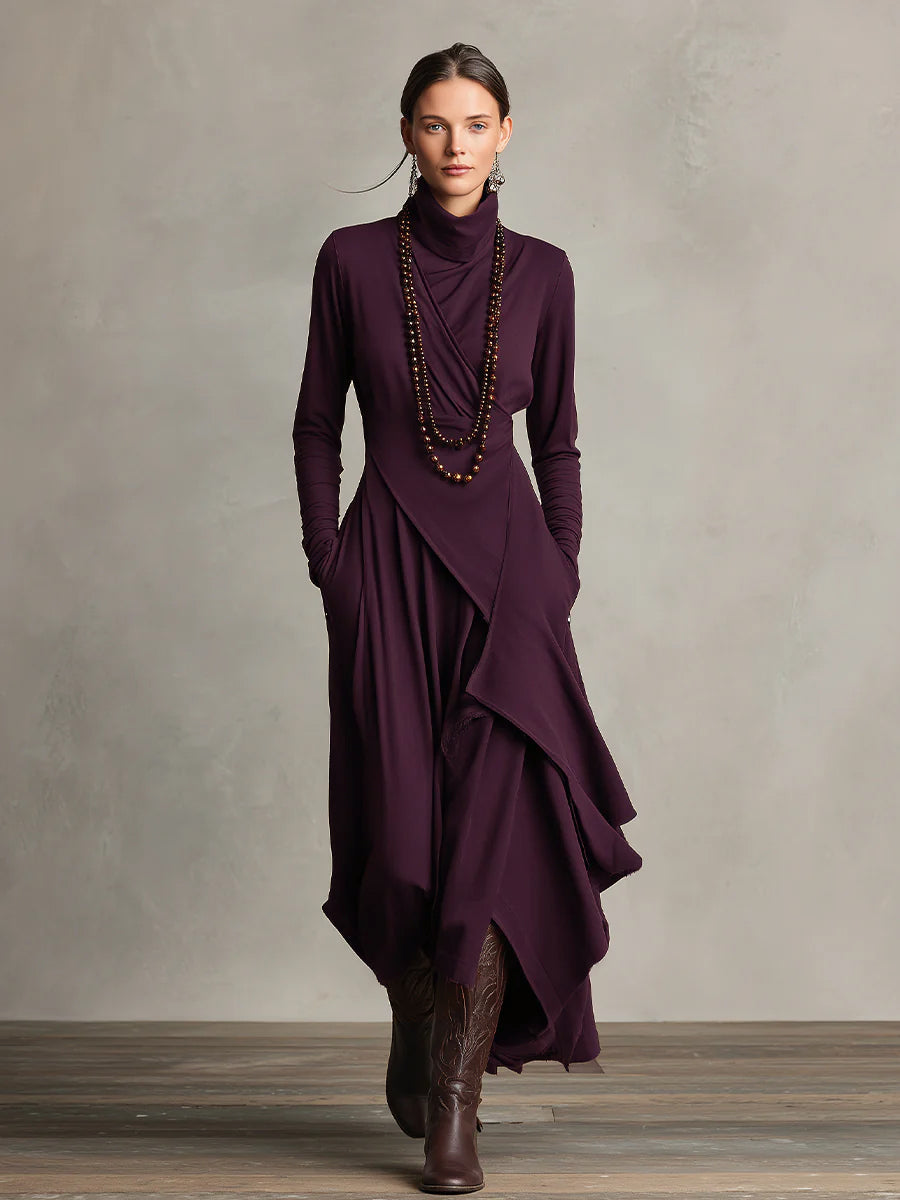 Women's Asymmetric Jacket Maxi Dress in Purple