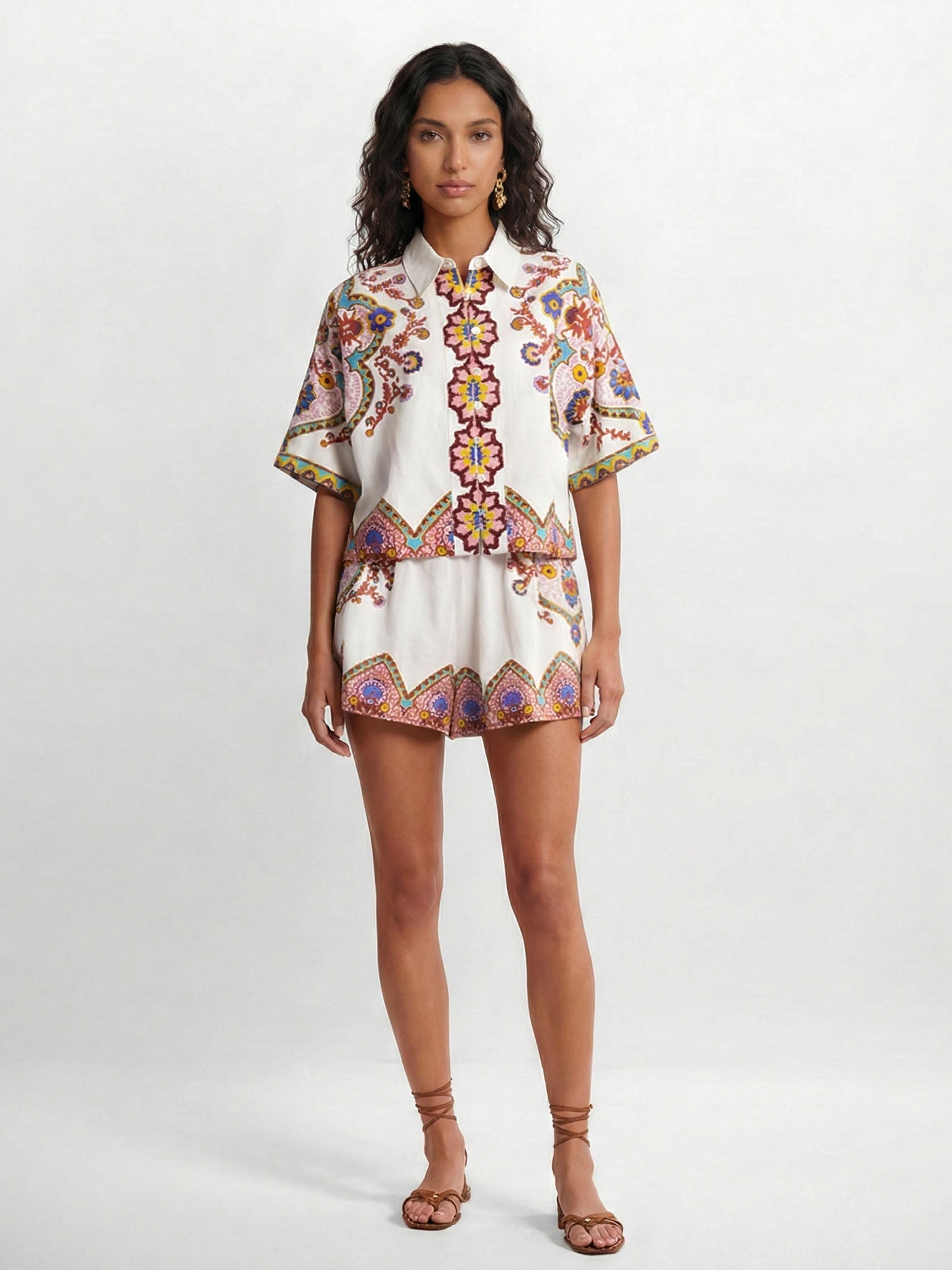 Two-piece set with bohemian floral print