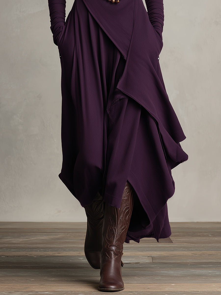 Women's Asymmetric Jacket Maxi Dress in Purple