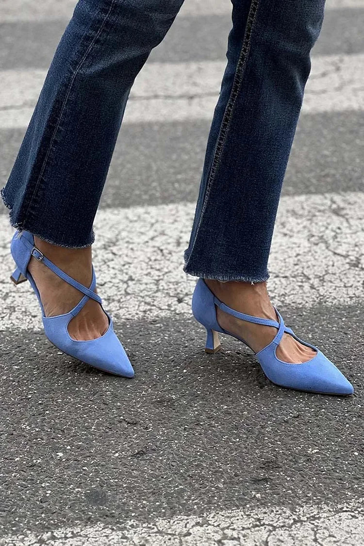 Cross-strap pump heels