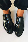 Shiny loafers with a wide strap
