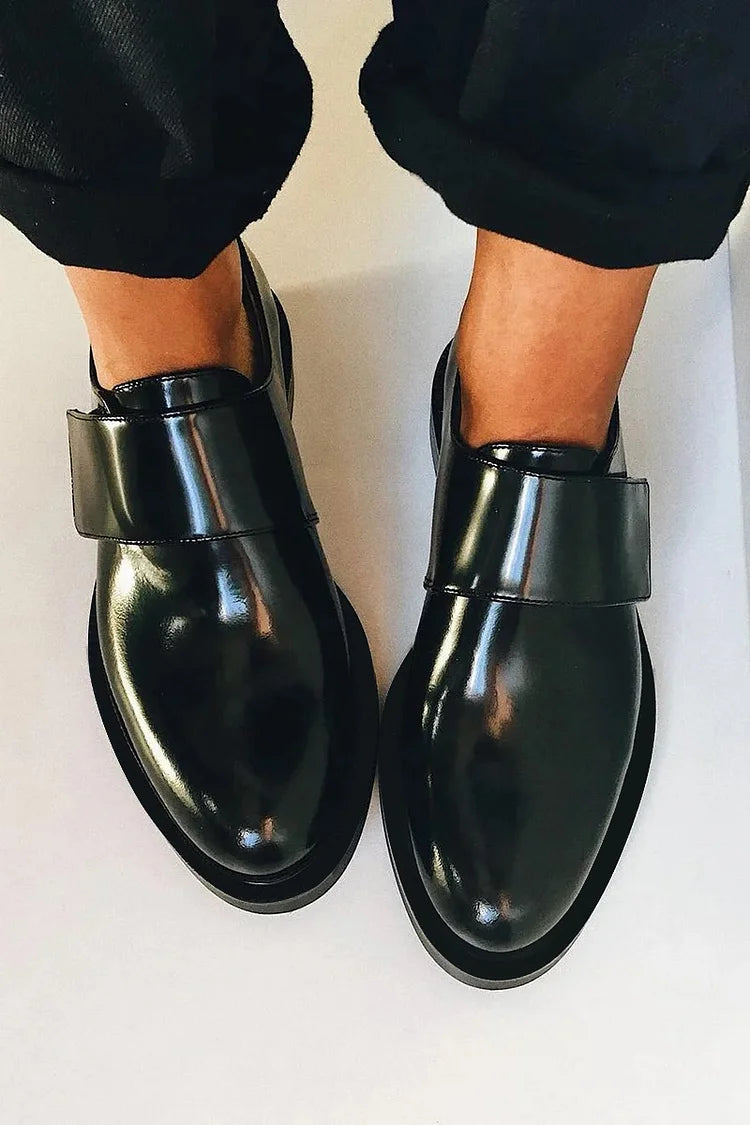 Shiny loafers with a wide strap