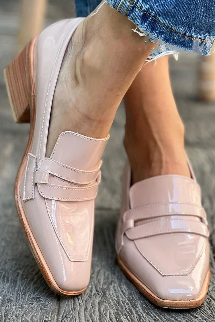 Shiny wide-heeled loafer boots
