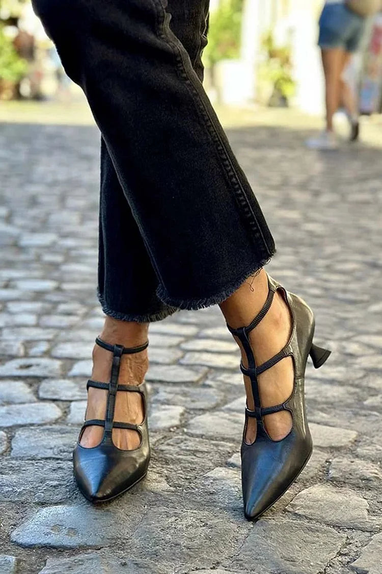 Elegant pump heels with straps