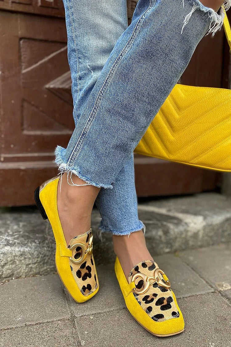 Yellow loafer with animal print