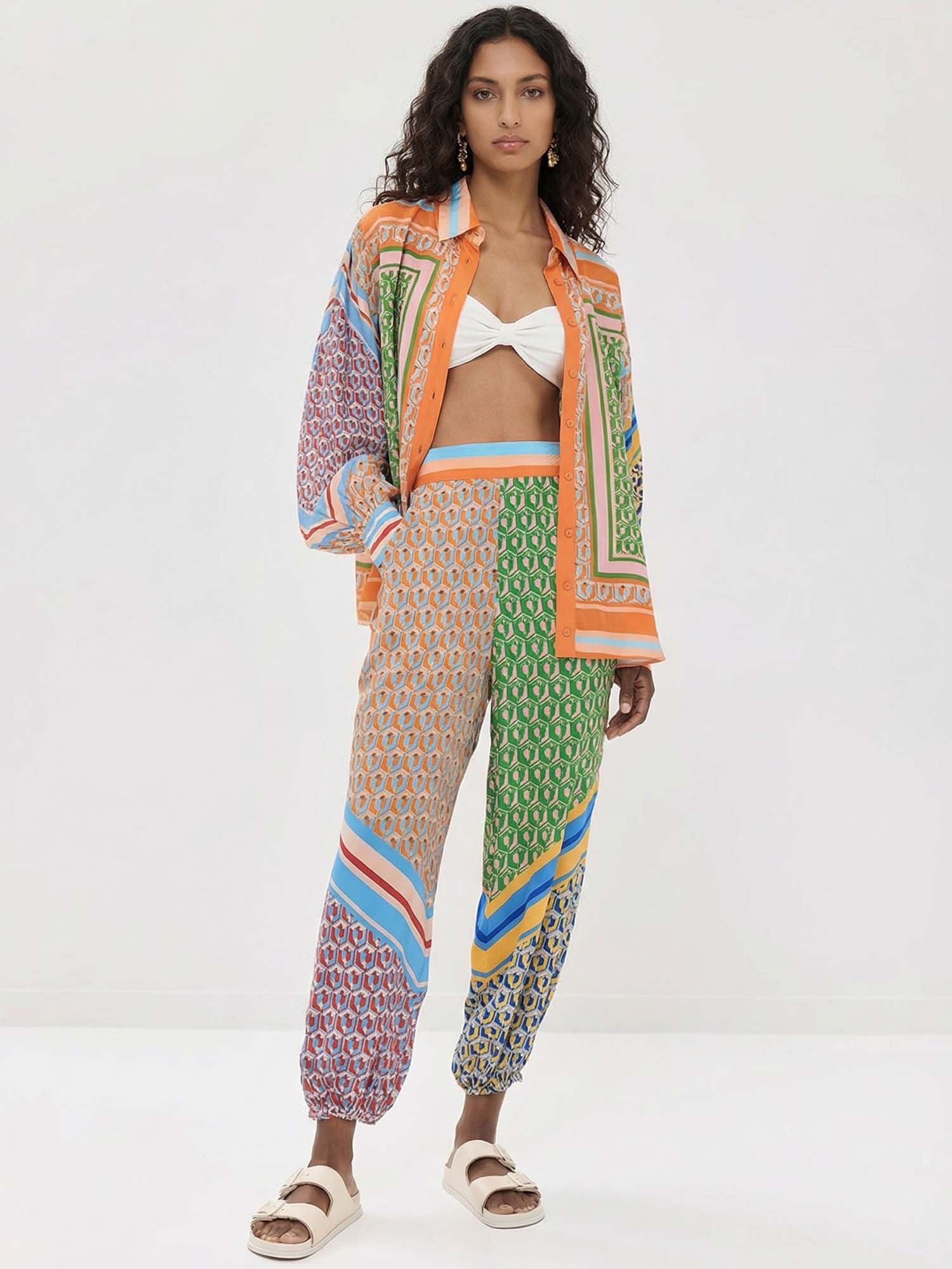 Oversized printed button-down shirt with colorful details