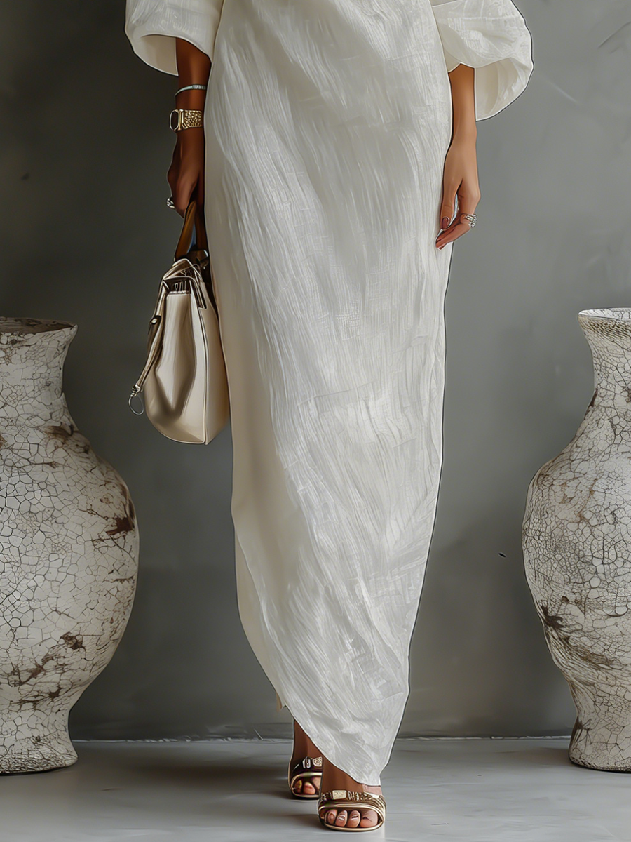 Women's Bright White One-Shoulder Cotton-Linen Blend Dresses