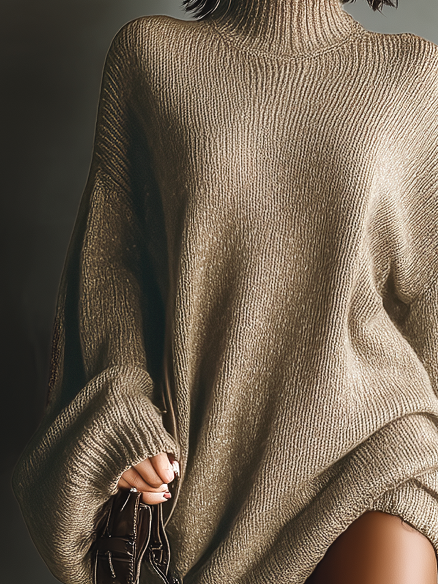 Women's vintage style knitted mini dress in caramel brown