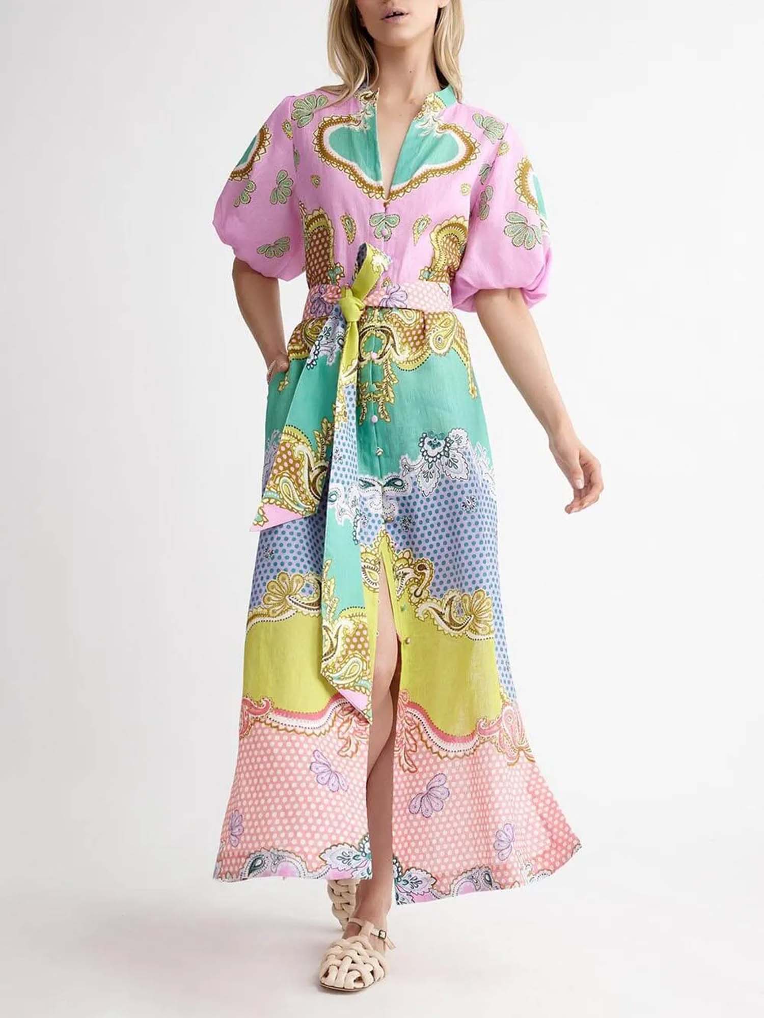 Maxi dress with a candy mosaic print belt