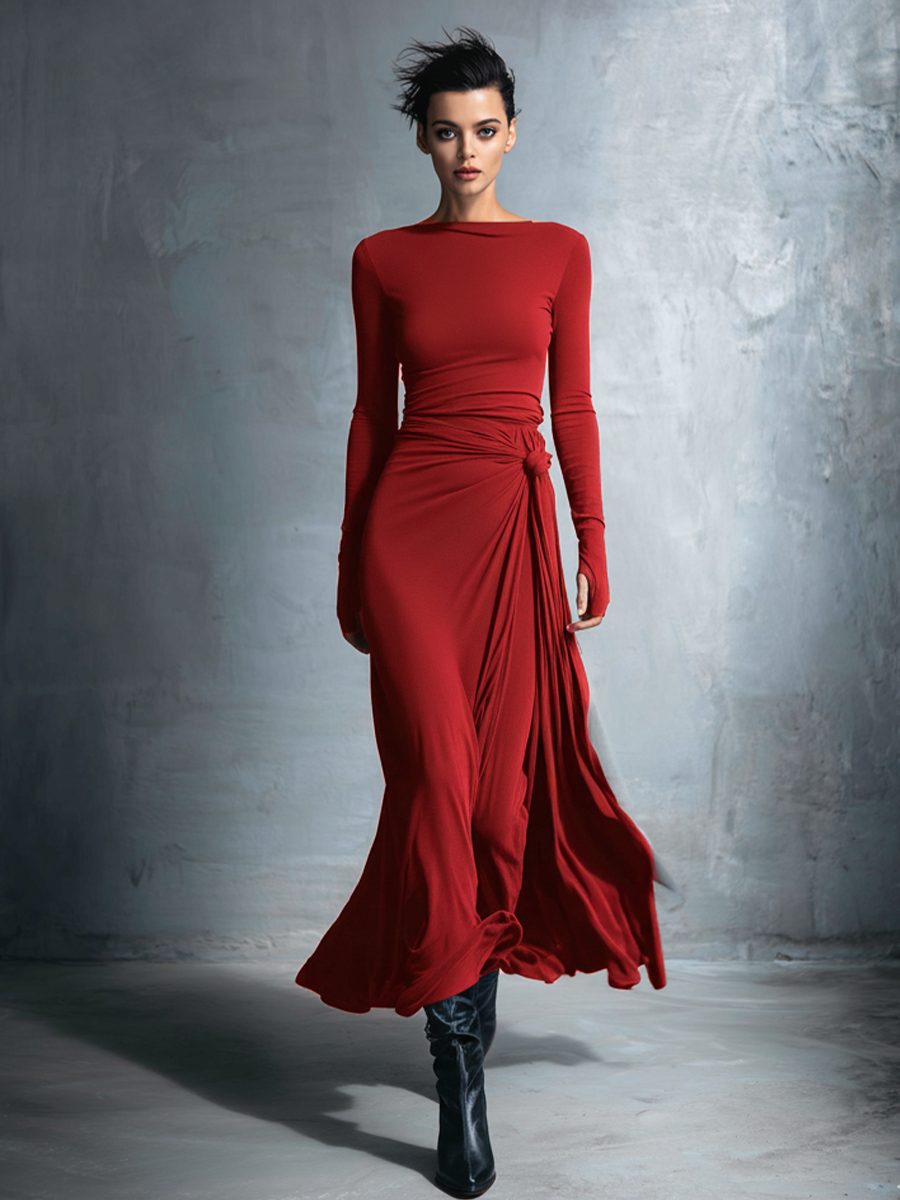 Women's Grey Maxi Dresses - Embellished Wrap Dress