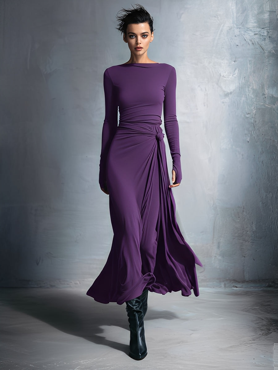 Women's Grey Maxi Dresses - Embellished Wrap Dress