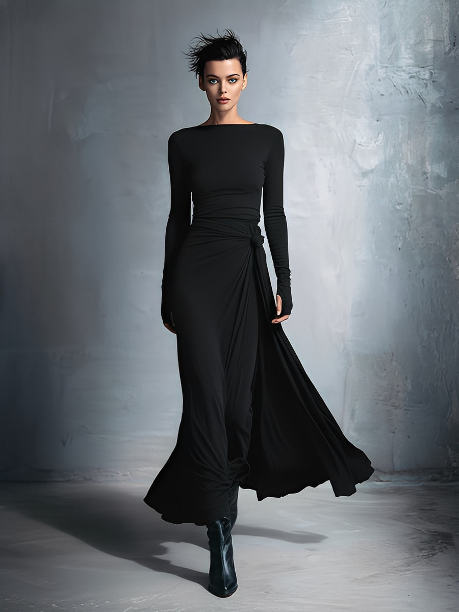 Women's Grey Maxi Dresses - Embellished Wrap Dress