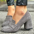 Loafer pumps with block heel