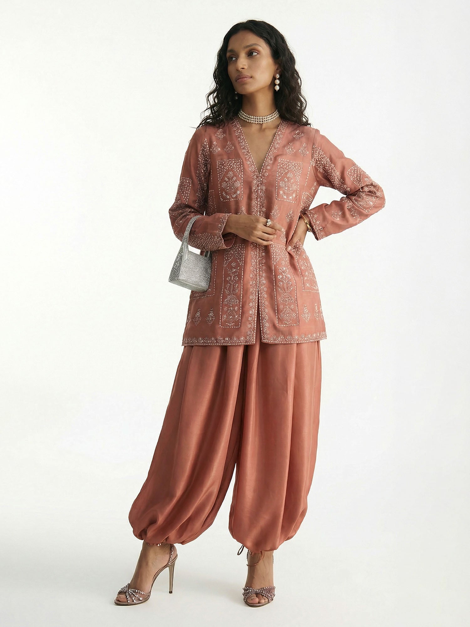 Embroidered terracotta trousers