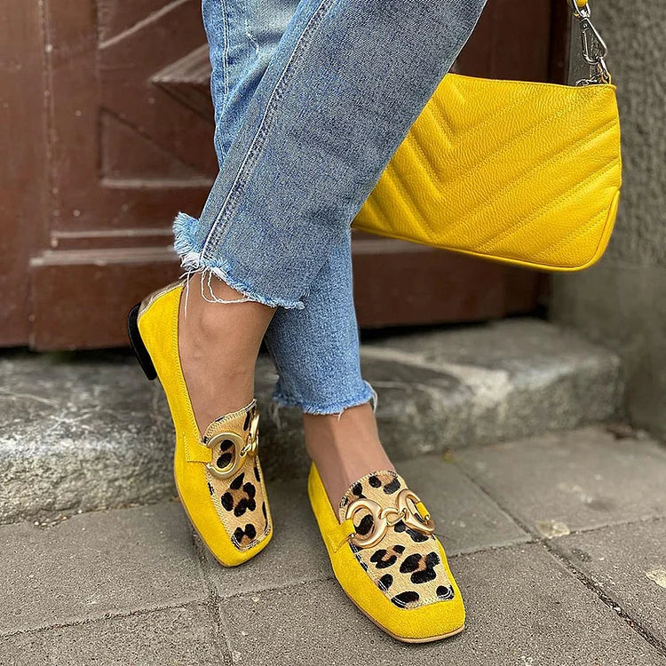 Yellow loafer with animal print