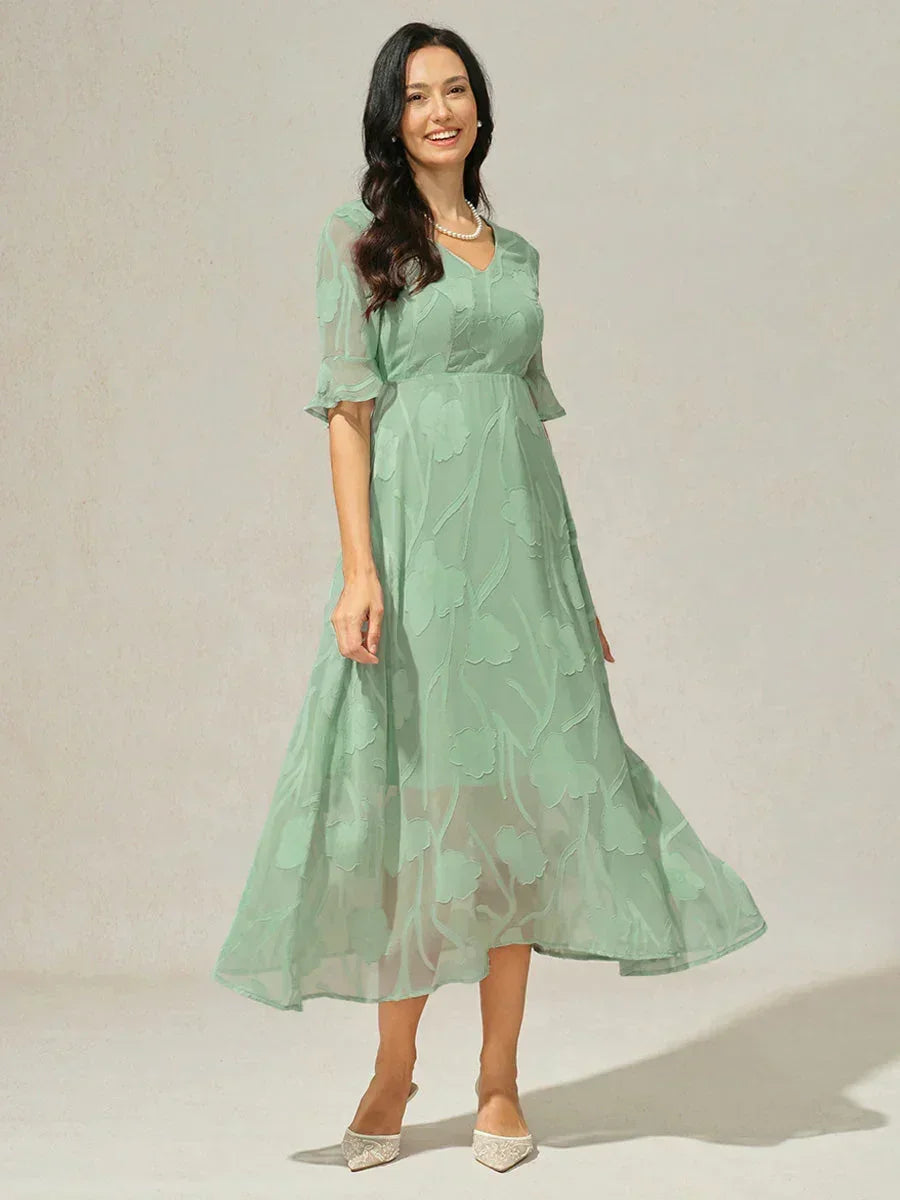 שמלות מקסי מבד תחרה עם שרוולים רכים