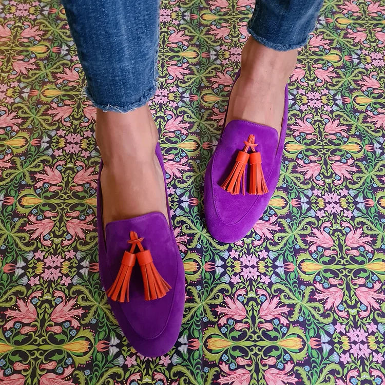 Purple loafer with pompoms