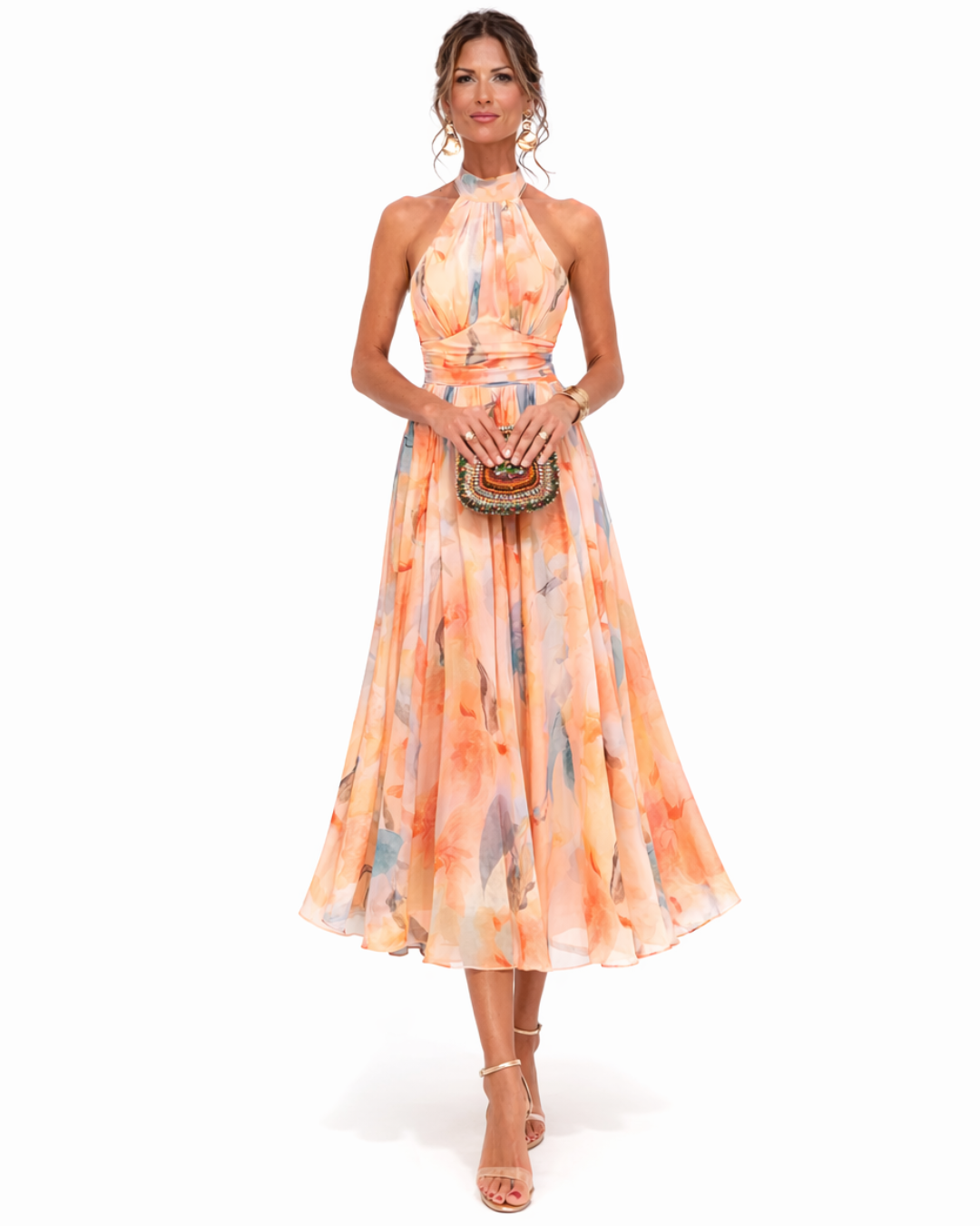 Aurora | Halter Neck Watercolor Print Dress