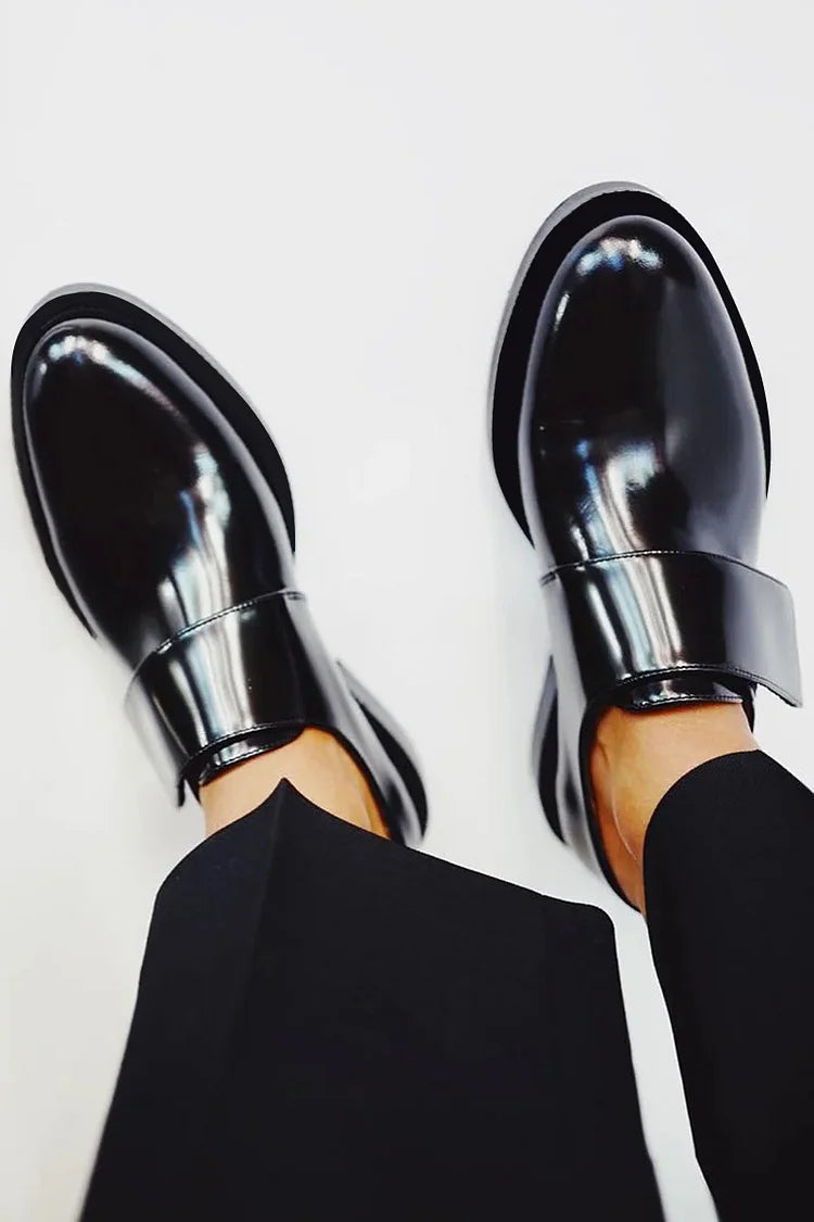 Shiny loafers with a wide strap