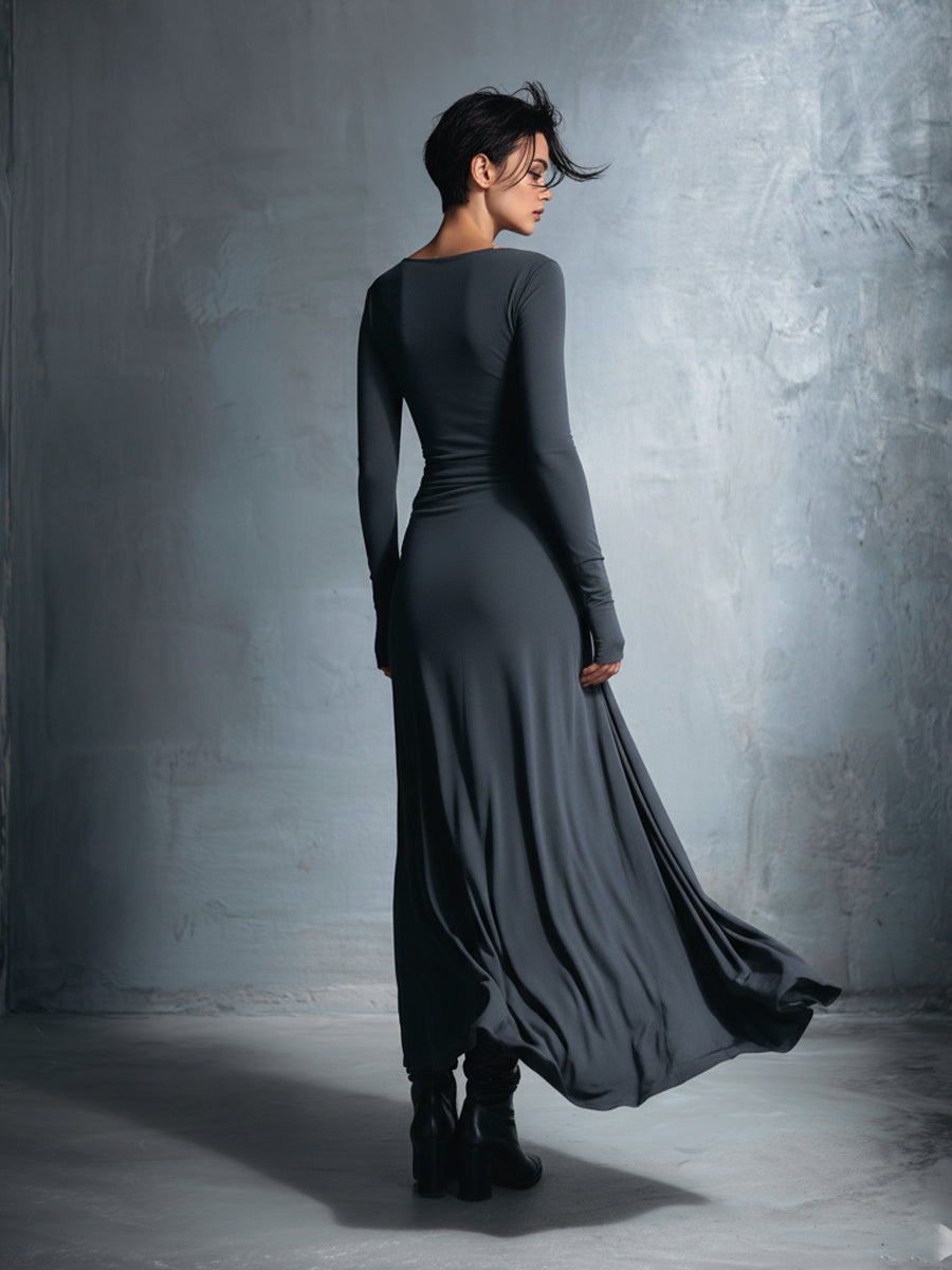 Women's Grey Maxi Dresses - Embellished Wrap Dress