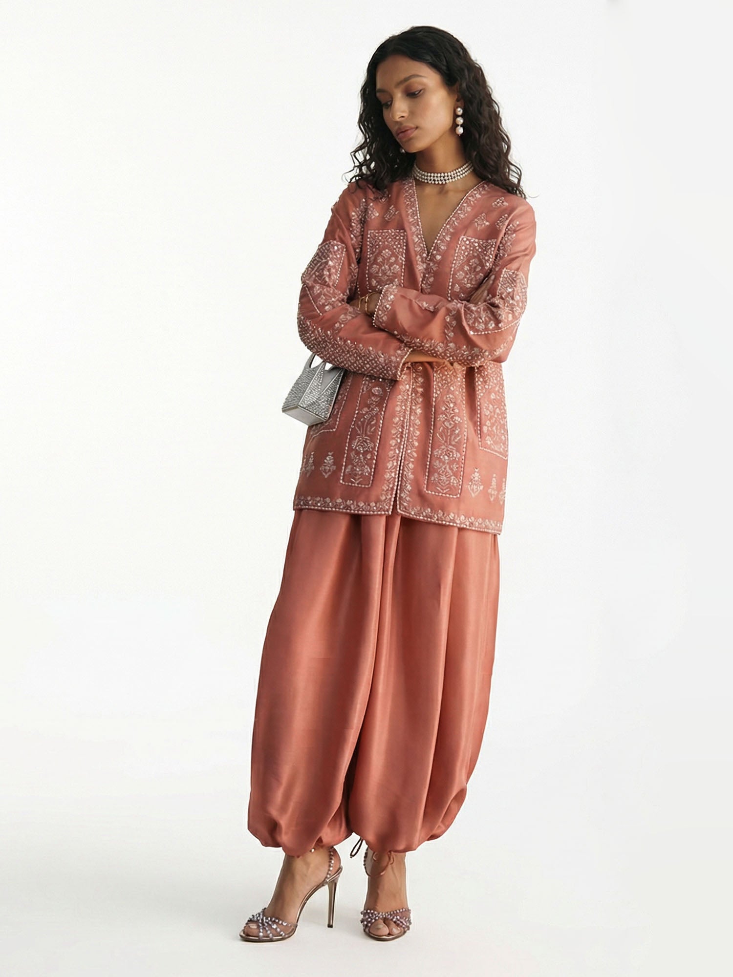 Embroidered terracotta shirt