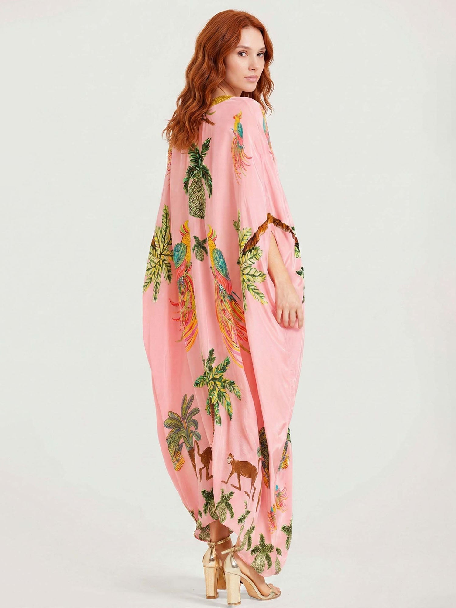 Maxi Dresses with Black/Pink Parrot Print