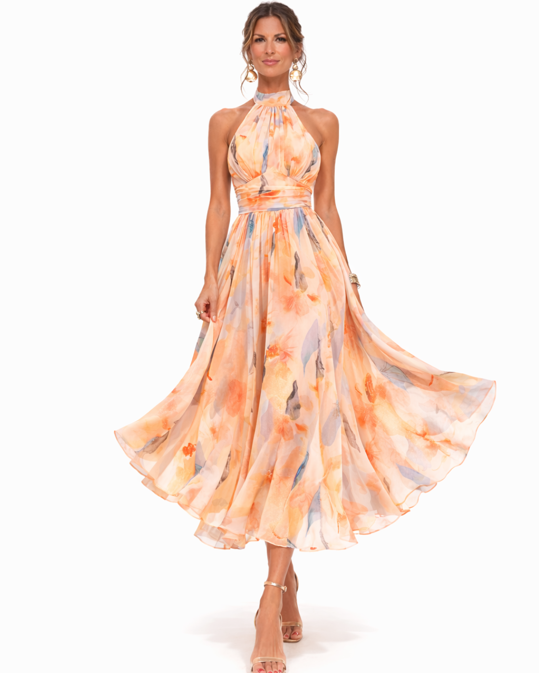 Aurora | Halter Neck Watercolor Print Dress
