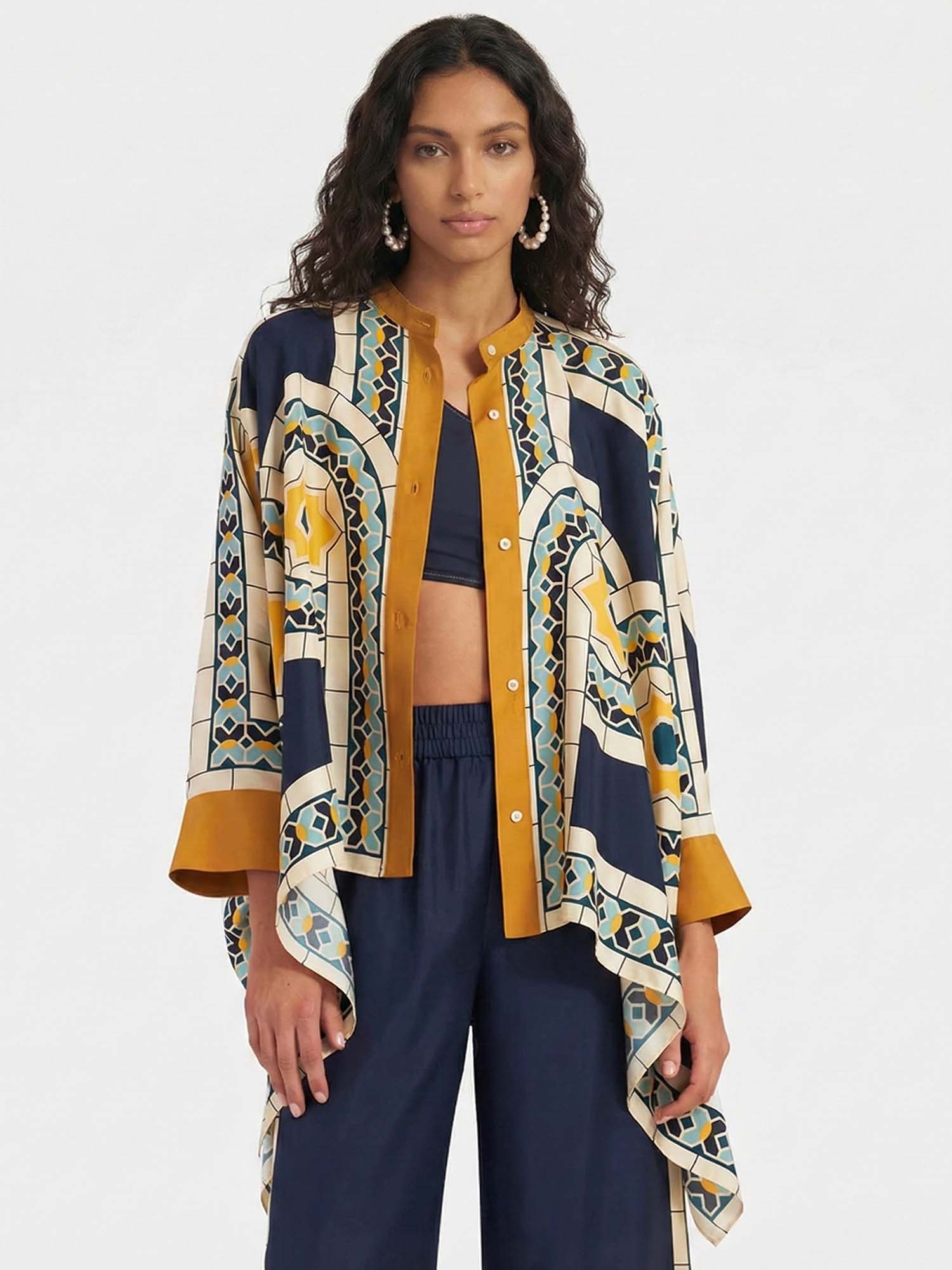 Oversized button-down shirt with a geometric print