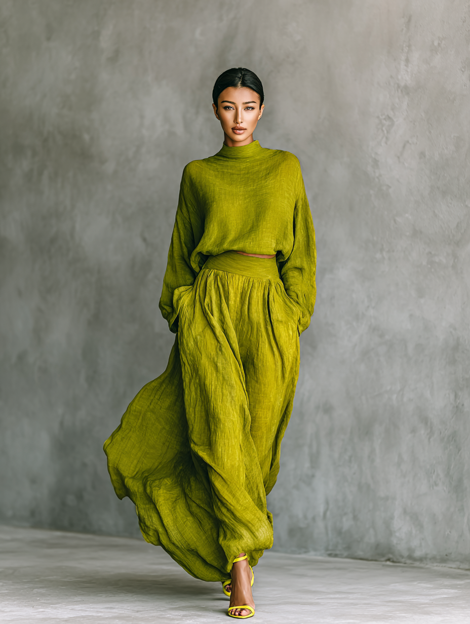 Women's green cotton and linen blend garment