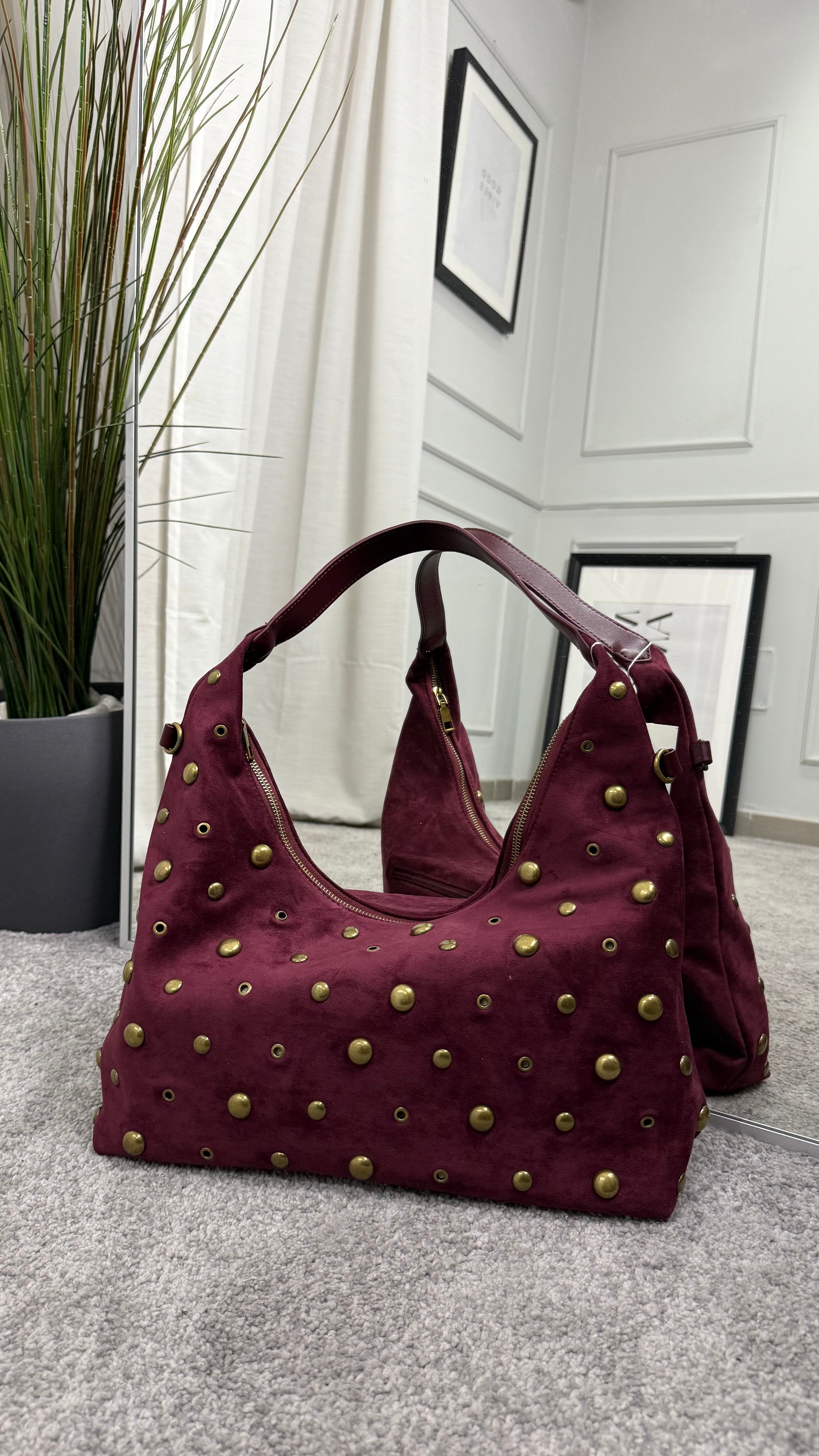 Suede bag with studs