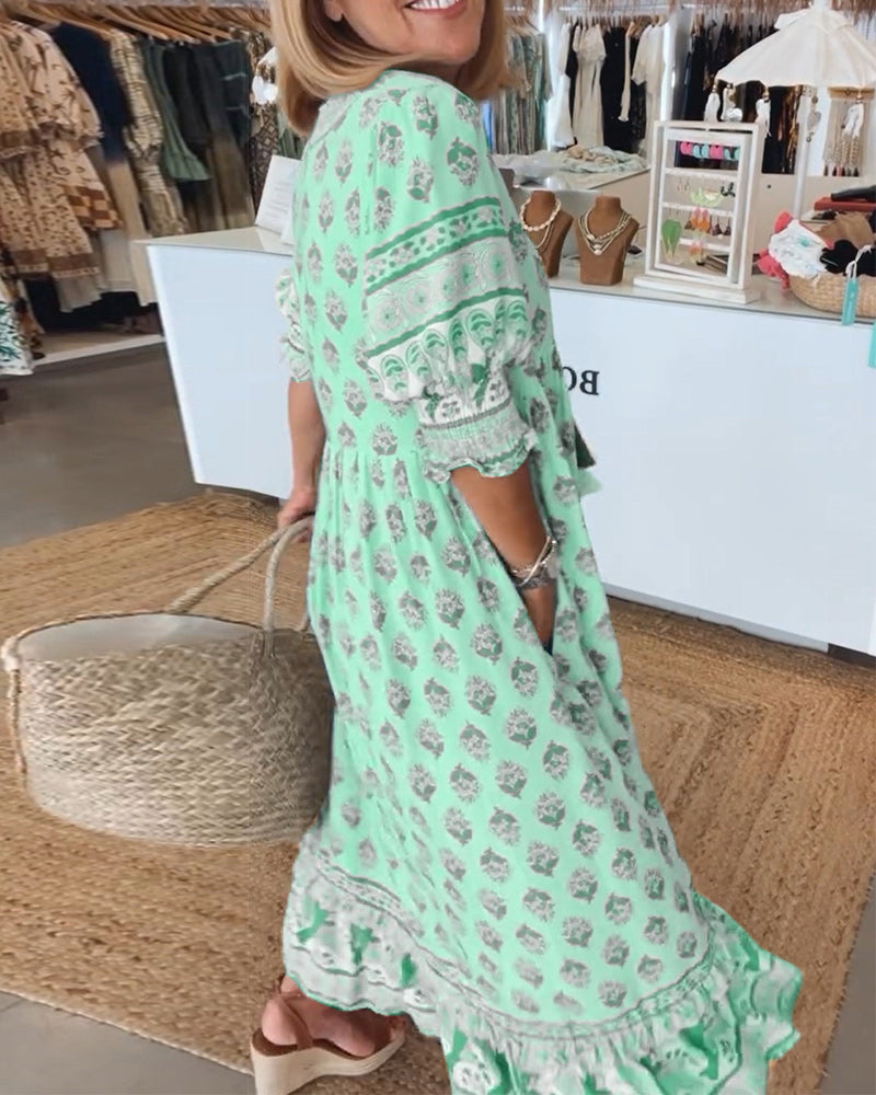 Modena - Printed Casual Dress with V-Neck