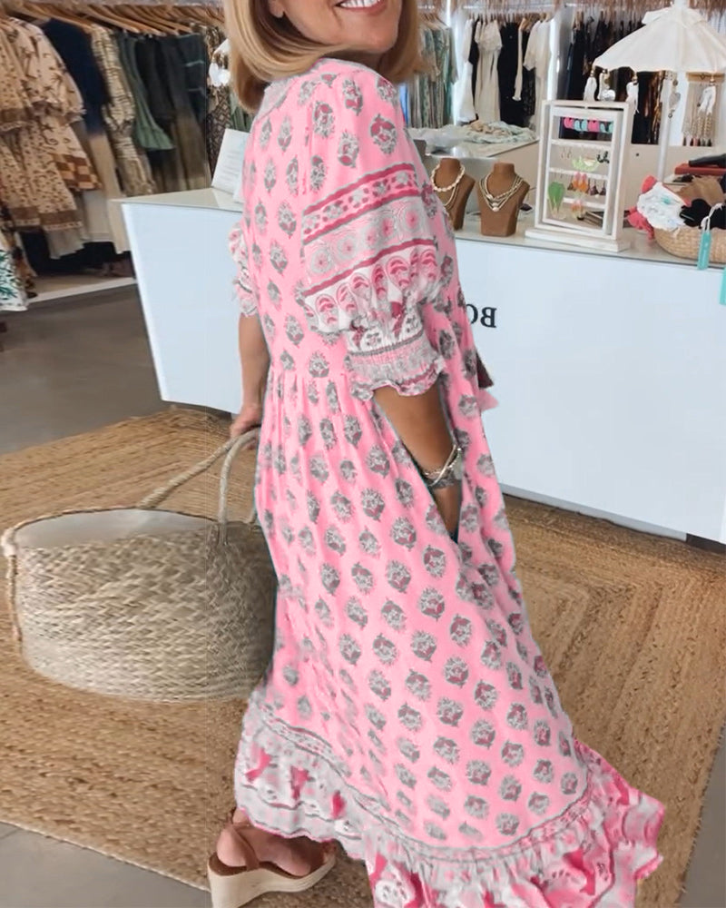 Modena - Printed Casual Dress with V-Neck