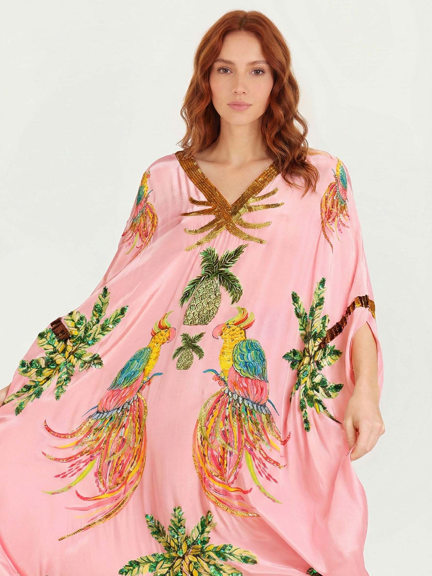 Maxi Dresses with Black/Pink Parrot Print