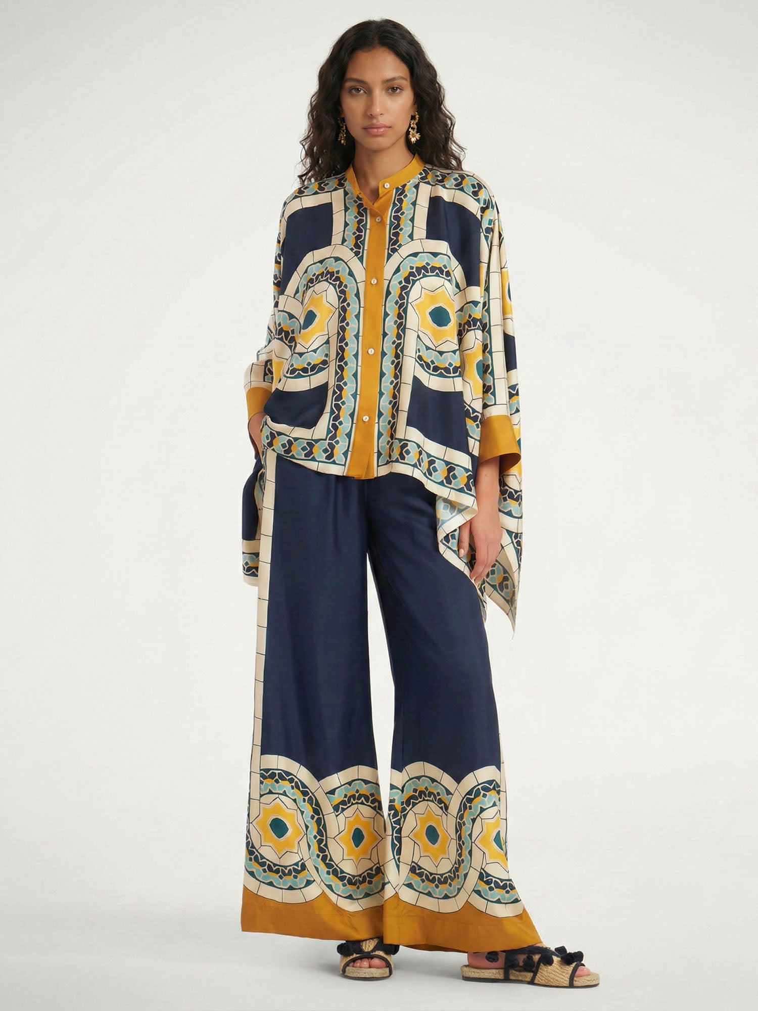 Oversized button-down shirt with a geometric print