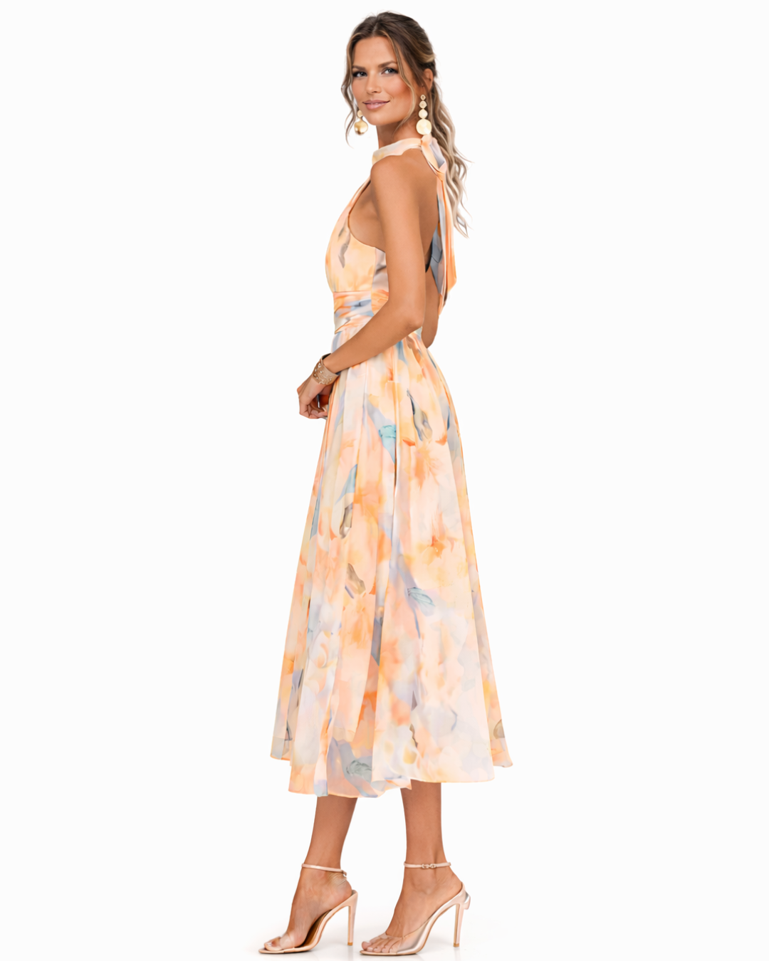 Aurora | Halter Neck Watercolor Print Dress