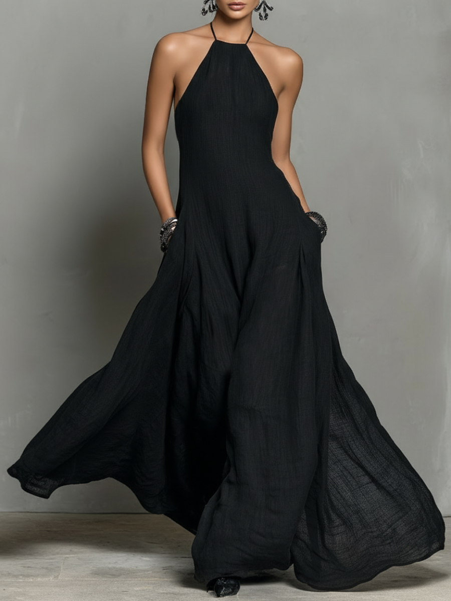 Women's Sleeveless Minimalist Maxi Dress in Linen Blend MDZ2210A0Y