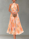 Aurora | Dress with an American neckline and watercolor print