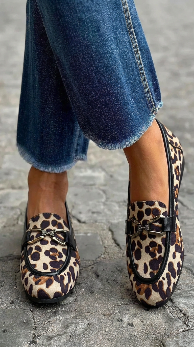 Leopard print loafer boots