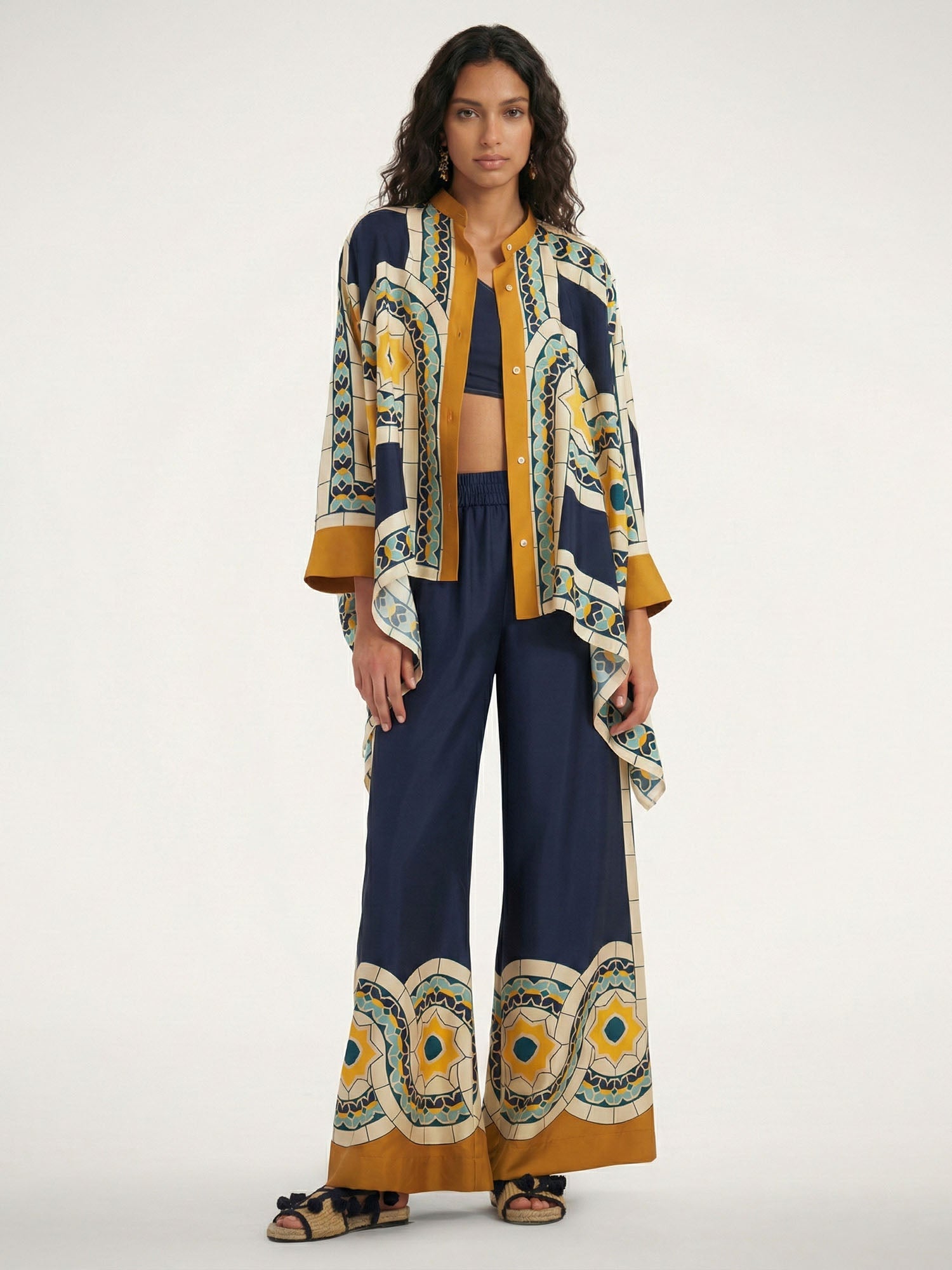 Oversized button-down shirt with a geometric print