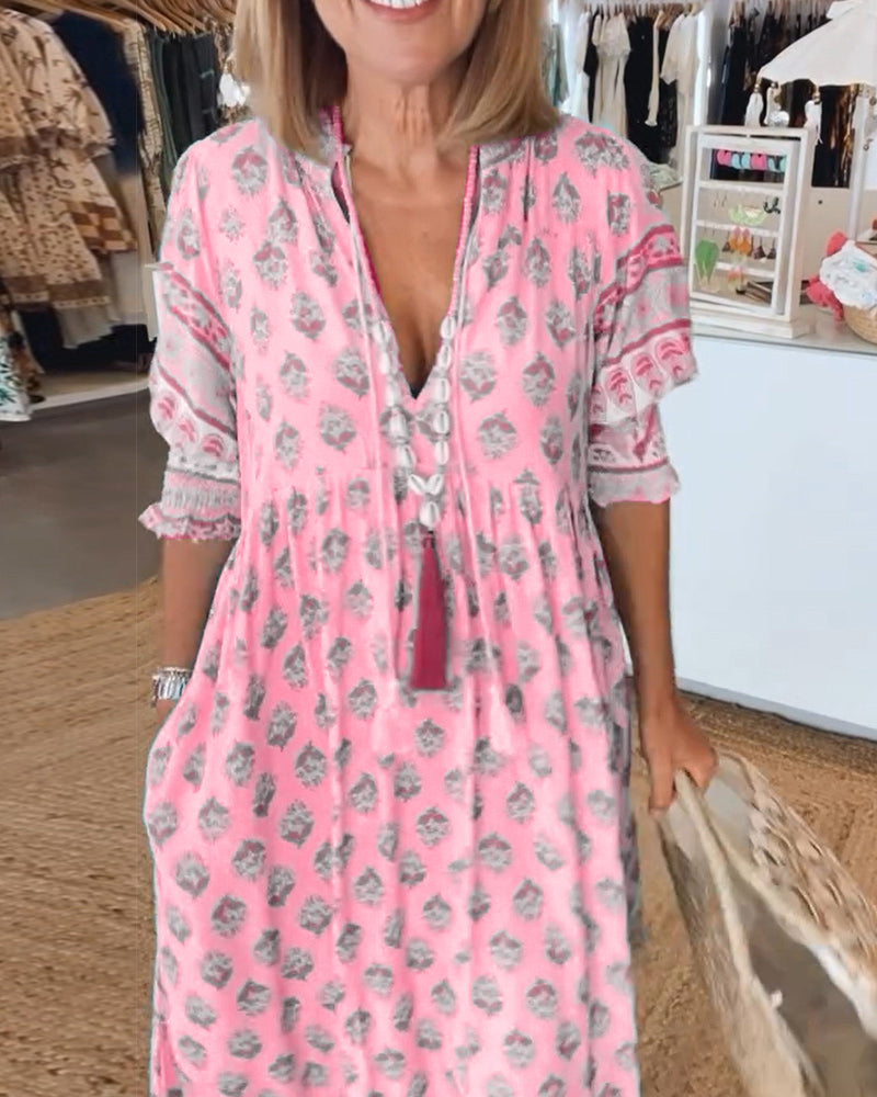 Modena - Printed Casual Dress with V-Neck