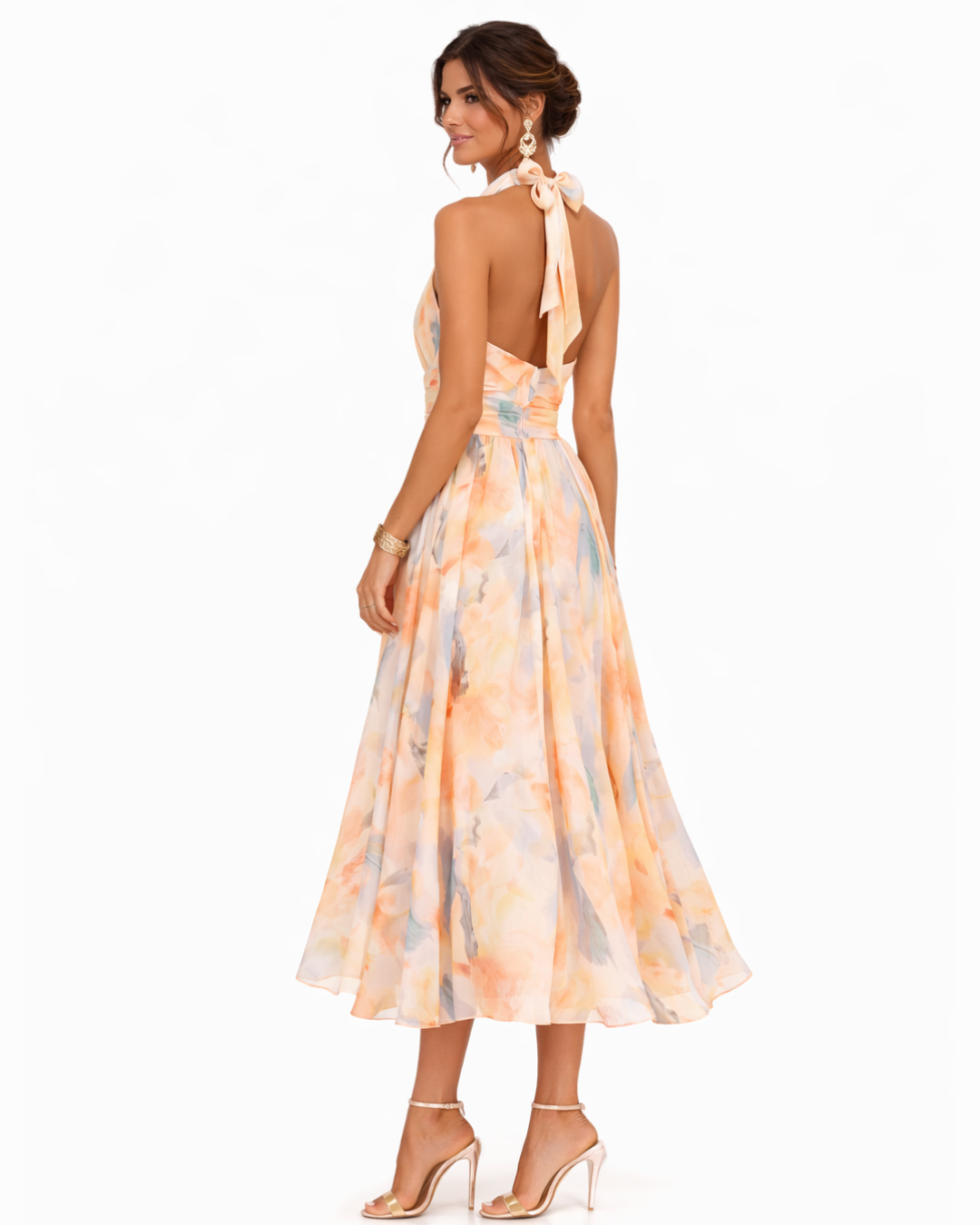 Aurora | Halter Neck Watercolor Print Dress