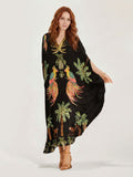 Maxi Dresses with Black/Pink Parrot Print