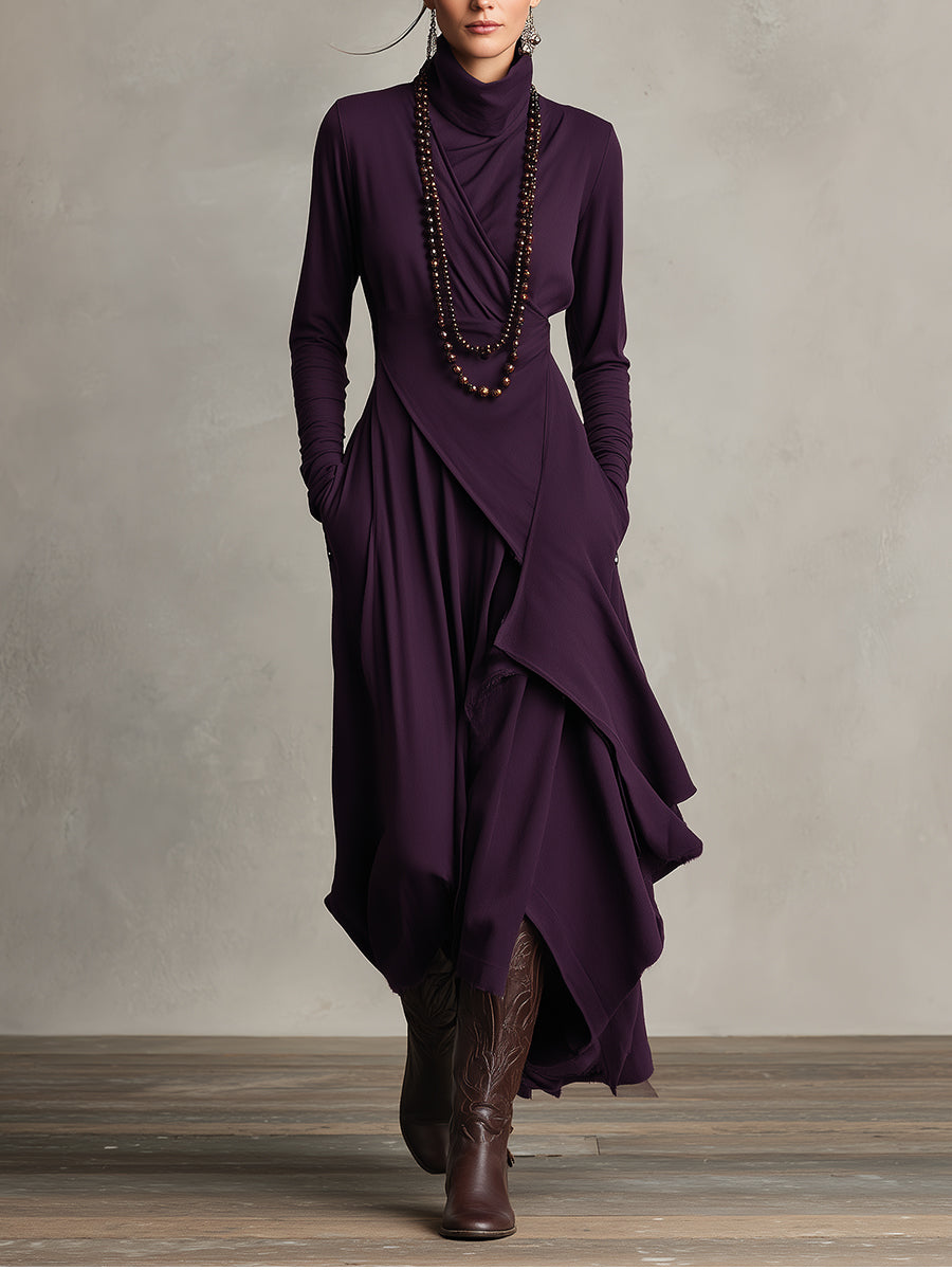 Women's Asymmetric Jacket Maxi Dress in Purple