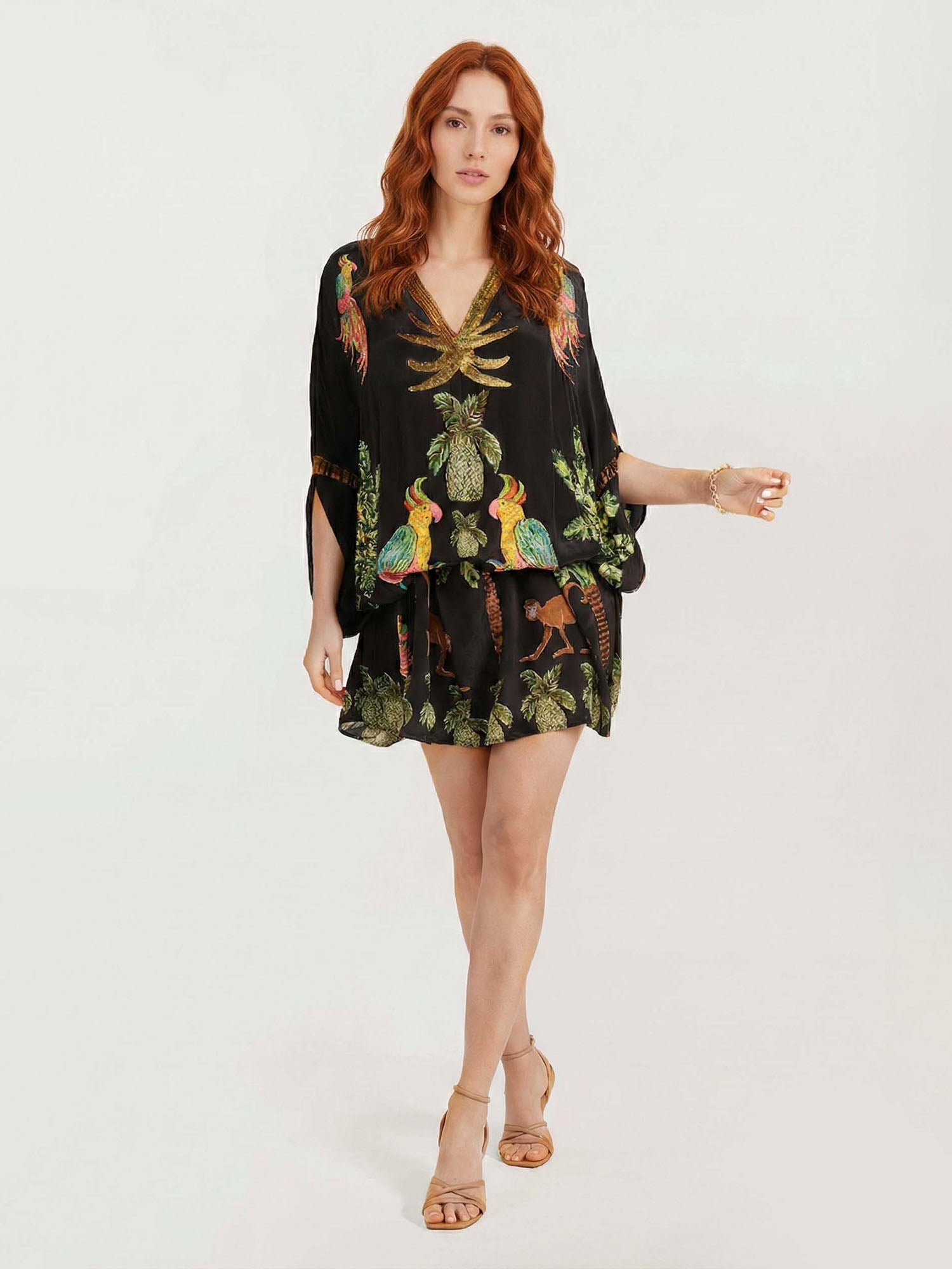 Maxi Dresses with Black/Pink Parrot Print
