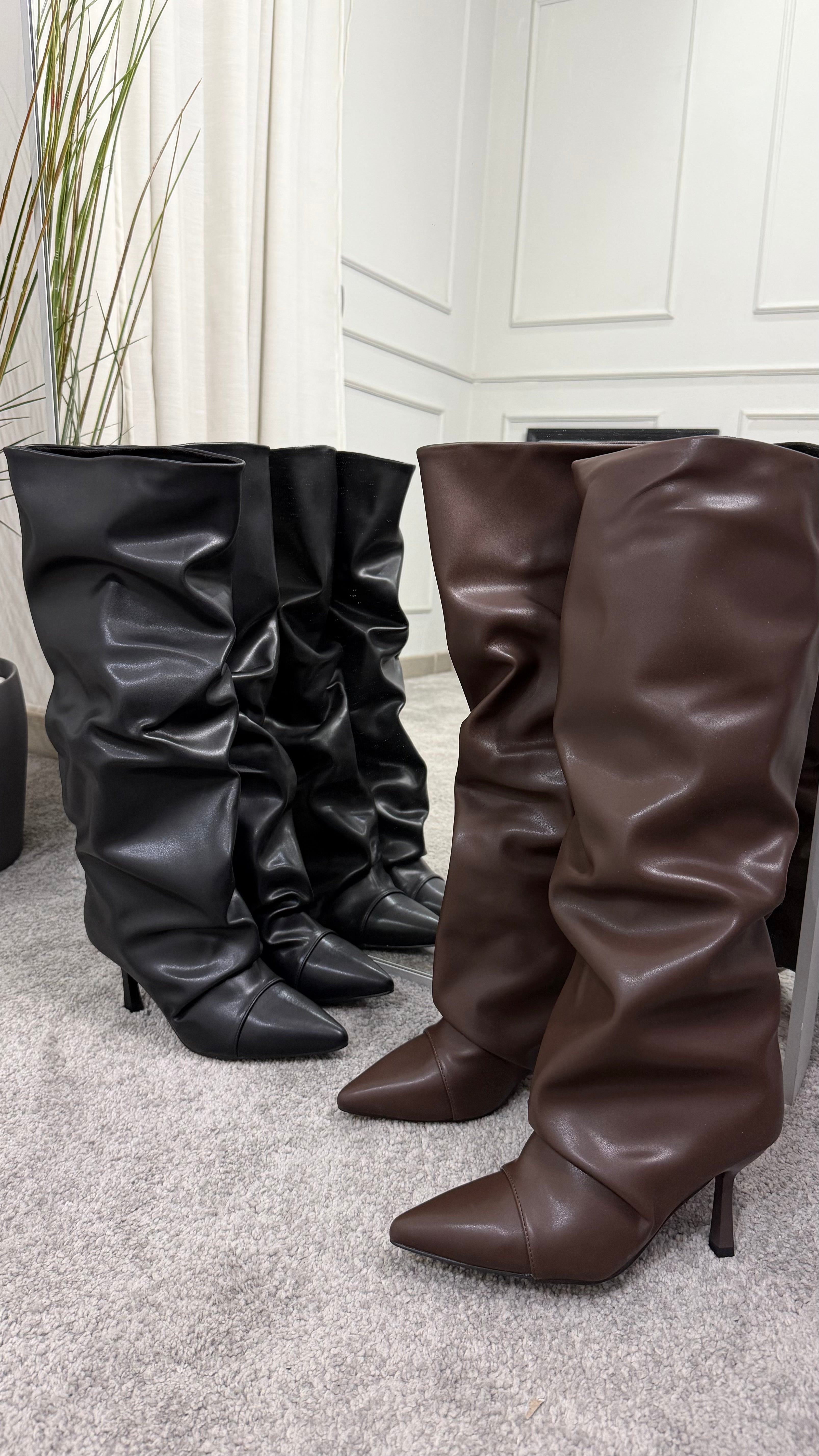Synthetic leather wide-calf boot