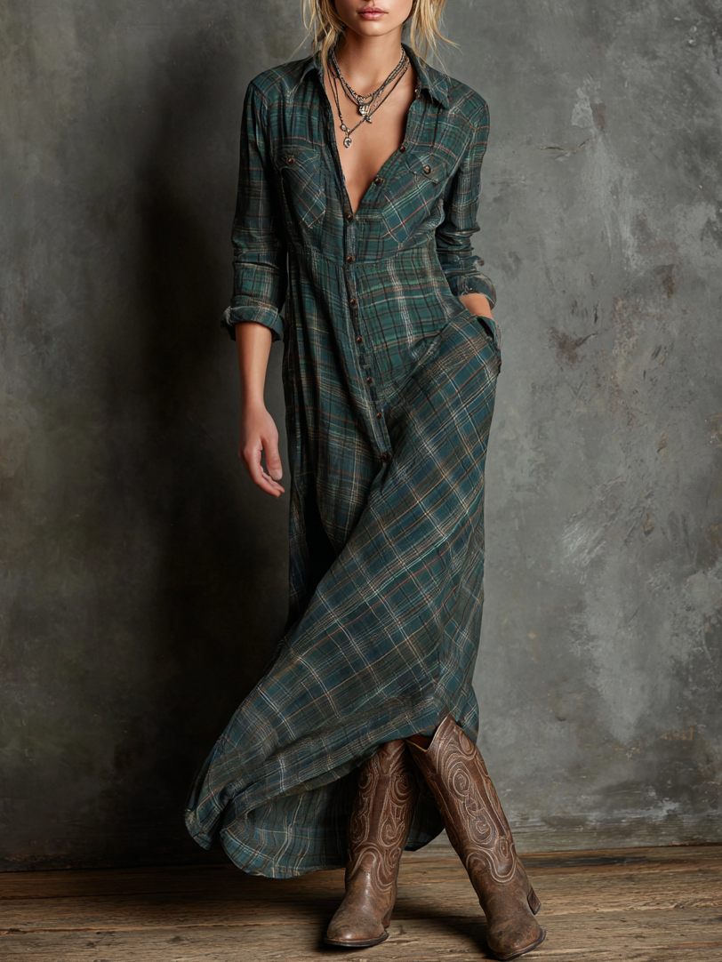 Striped maxi dress with a collar