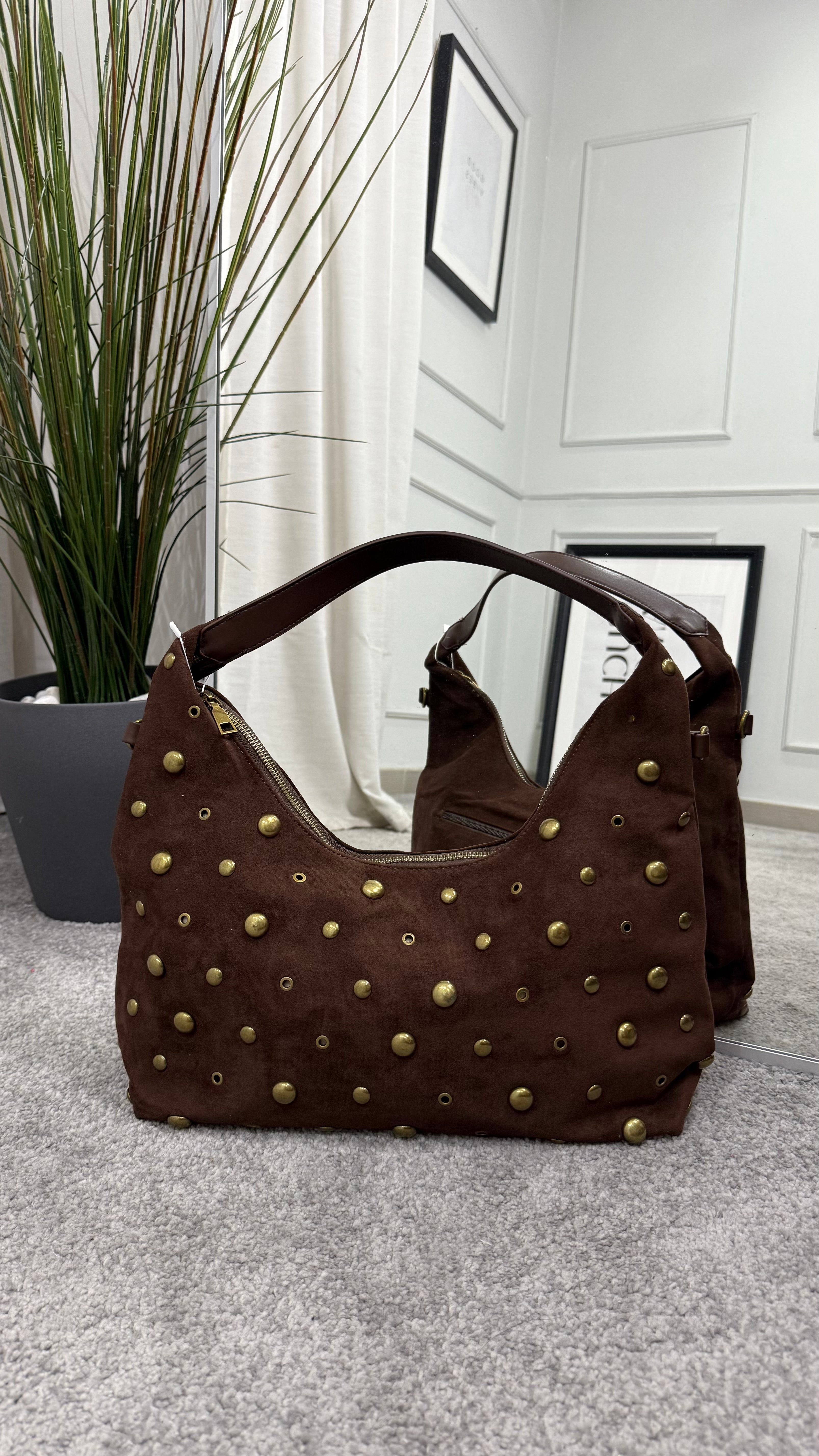 Suede bag with studs