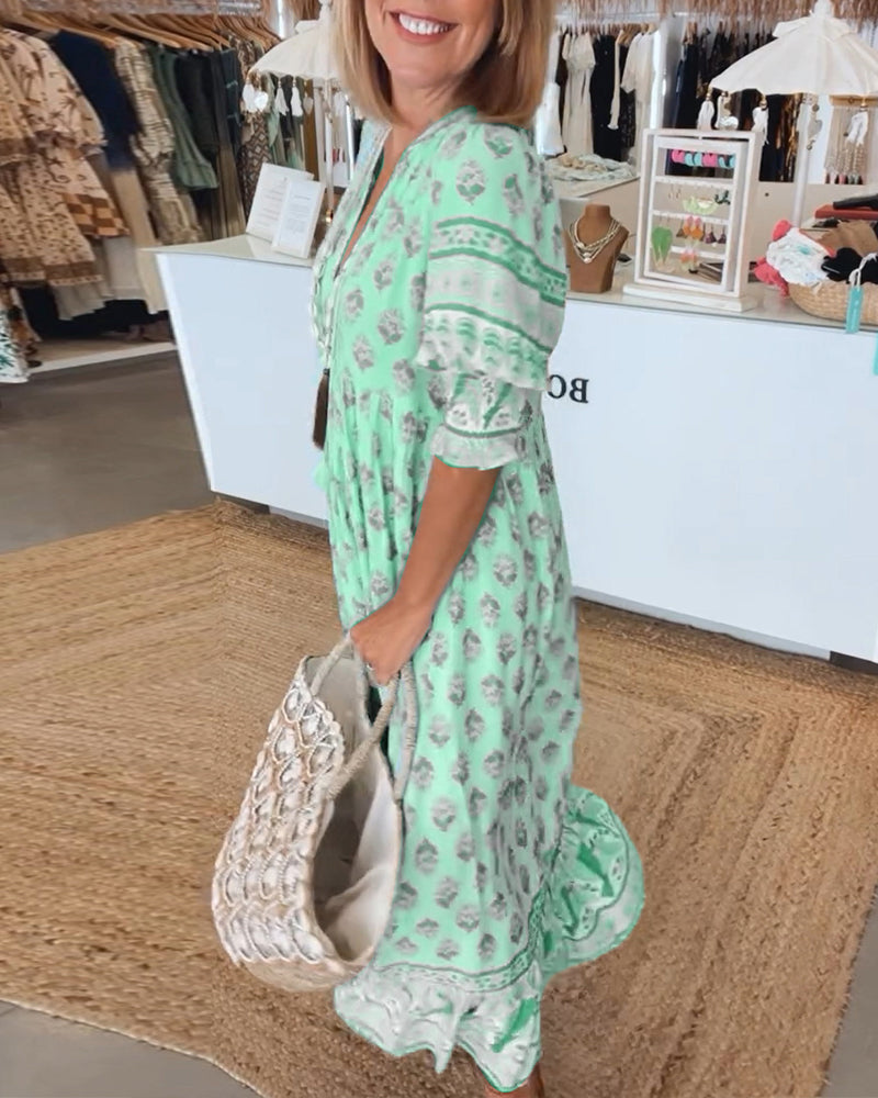Modena - Printed Casual Dress with V-Neck