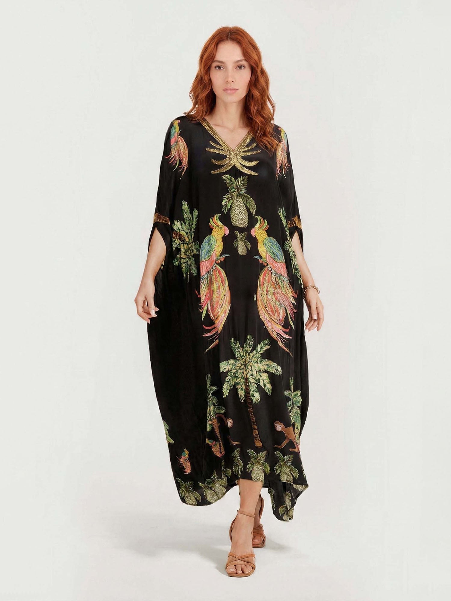 Maxi Dresses with Black/Pink Parrot Print